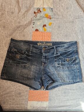 Wallflower Distressed Blue Denim Low-Rise Jean Shorts